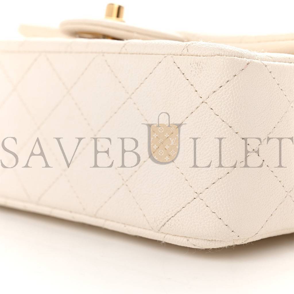 CHANEL MASTER  CAVIAR QUILTED MINI TOP HANDLE RECTANGULAR FLAP WHITE AS2431 (20*13*9cm)